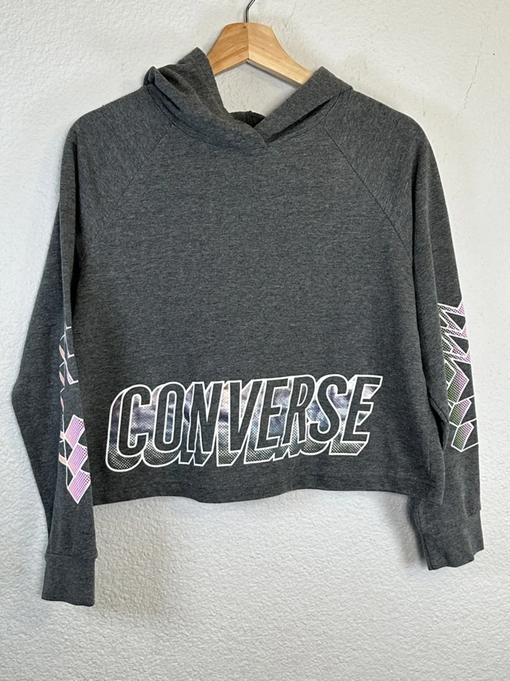 Lot of 2 Converse Youth‎ Girls XL Pullover Hooded Cropped Sweatshirts Bundle